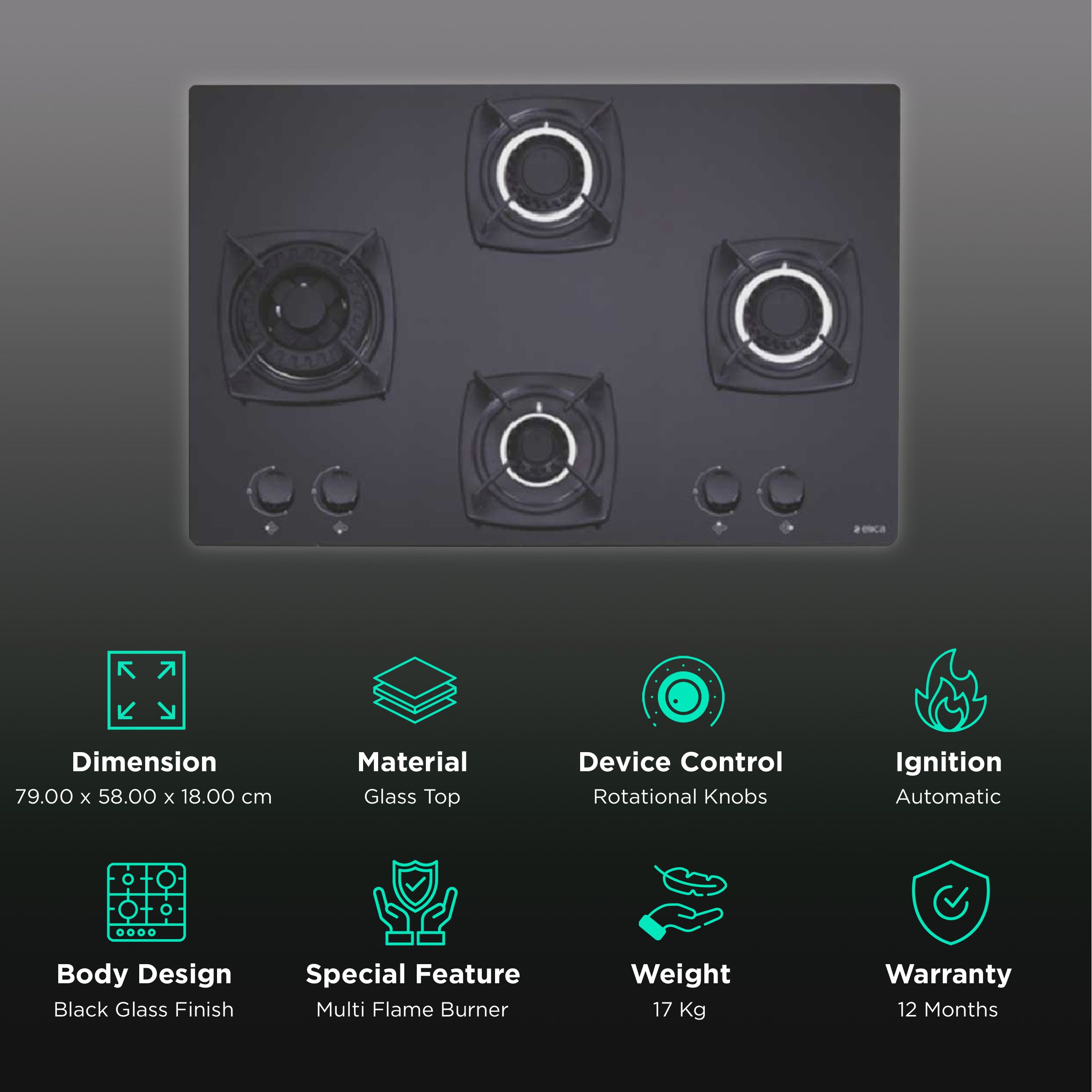 Buy Elica DT FLEXI MFC 4B 70 SWIRL Glass Top 4 Burner Automatic Hob ...